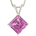 14k White Gold 6mm Princess Cut Lab Created Pink Sapphire 4-Prong Pendant, 18
