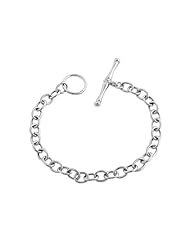 Sterling Silver 7.5 inch Long 6mm wide Polished Charm Bracelet with T-Lock