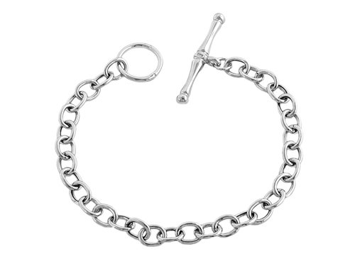 Sterling Silver 7.5 inch Long 6mm wide Polished Charm Bracelet with T-Lock