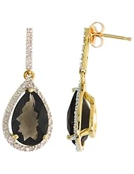 10k Gold Teardrop Earrings w/ Brilliant Cut Diamonds & Pear Cut (12x8mm) Smoky Topaz Stone