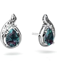 Created Alexandrite 14kt White Gold Filligree Earrings