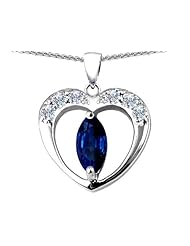 Original Star K (tm) Heart Pendant With Marquee Cut Created Sapphire in 925 Sterling Silver