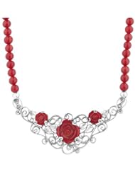 Sterling Silver Red Coral Rose Collar Necklace