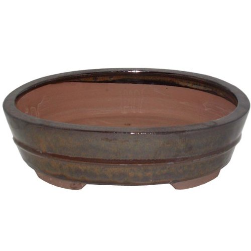 26cm Brown Glazed Oval Bonsai Pot