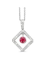 Diagonal Square And Circle Diamond Pendant In 18K White Gold With A 0.58 ct. Genuine Ruby Center Stone.