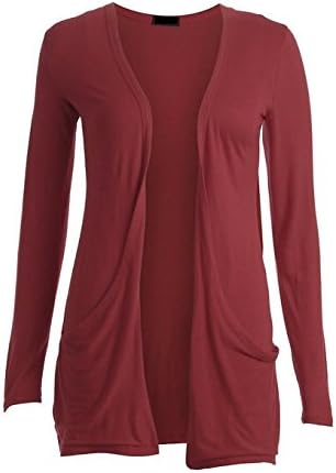 Womens Plus Size Boyfriend Cardigan Long Sleeve Jumper Pocket Cardigan Top (16/18, Wine)