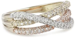 14k TriColor Gold Intertwined Diamond Ring, Size 7