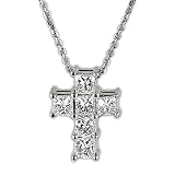 1.41 Ct Princess Cut Diamond Cross Pendant in 14k White Gold