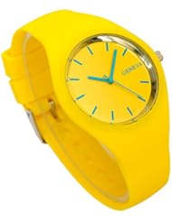 New Brand Geneva Women Ladies Elegand Simple Dial Yellow Soft Rubber Band Analog Wrist Watch Boys Sport Watches