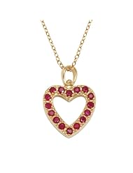 18k Yellow Gold Plated Sterling Silver Ruby and Diamond Accent Open Heart Pendant Necklace, 18"