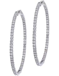 14K White Gold Secure Lock 6.2 Ct Diamond 55 mm Hoop Earrings