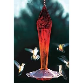 Faceted Glass Hummingbird Feeder - Red