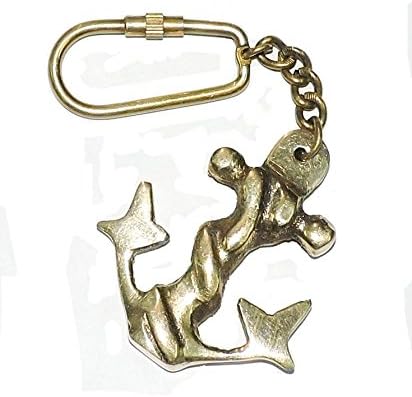 KEYCHAIN, NAUTICAL HEAVY BRASS ROPE ANCHOR DESIGN