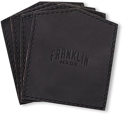 100% Full Grain Black Leather 4 Piece Coaster Set - Made in USA