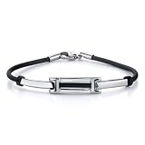Stylish Sophistication: Stainless Steel Bar link ID-style Rubber Cord Bracelet for Men