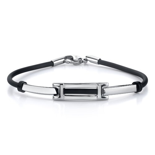 Stylish Sophistication: Stainless Steel Bar link ID-style Rubber Cord Bracelet for Men