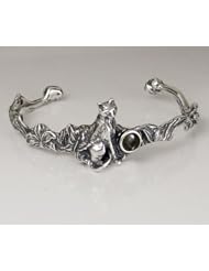 An Adorable Little Kitty Cat Cuff Bracelet Accented with a Genuine Spectralite