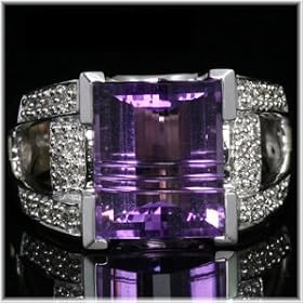 14K White Gold Amethyst and Diamond Estate Ring by 