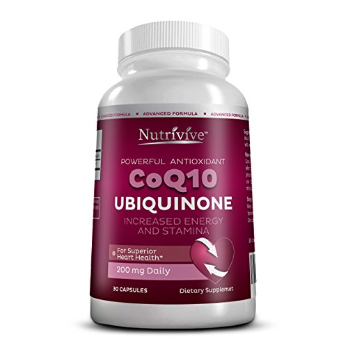 Nutrivive High Absorption Coq10 Ubiquinone Capsules (200 mg) Coenzyme Q10 Capsules with 200mg of Pure Ubiquinone