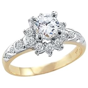Solid 14k Yellow and White Gold Round CZ Cubic Zirconia Ladies Engagement Ring 1.5 ct: Jewelry