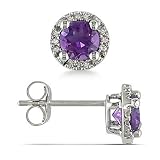14k White Gold Amethyst and Diamond Earrings