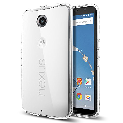 Nexus 6 Case, SpigenÂ® [Air Cushioned Bumper] Nexus 6 Case Bumper **NEW** [Ultra Hybrid Series] [Crystal Clear] Scratch Resistant Bumper Case with Clear Back Panel for Google Nexus 6 (2014) - Crystal Clear (SGP11246)