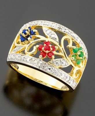 18k Gold Over Sterling Silver Diamond & Stone Accent Ring