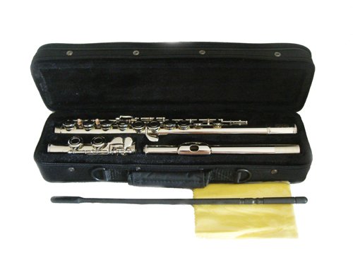 Hallelu HFL-200 Flute W/case Nickel Plated Keys 1 Year Warranty