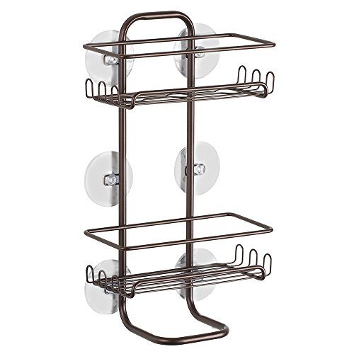 InterDesign Classico Suction Bathroom Shower Caddy Shelves for Shampoo, Conditioner, Soap - Jumbo, Bronze