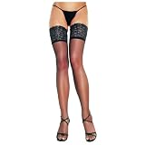 Leg Ave Women's Plus Size Lycra Sheer Thigh Highs with 5" Silicone Stay Up Lace Top-Style #9750Q