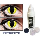 Fancy Dress Yellow Cat Eye Non Prescription (2 lenses in pack) Fashion Halloween Contact Lenses By Petrifeye Eyes With Free 120ml Solution And Blue/White Soaking Case