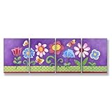 The Kids Room By Stupell Set Of 4 Rectangle Wall Decor, Purple Floral Kids Room Dﾃｩcor And Wall Art 