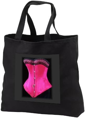 Florene Décor II - Fuchsia Corset On Black - Tote Bags - Black Tote Bag 14w x 14h x 3d