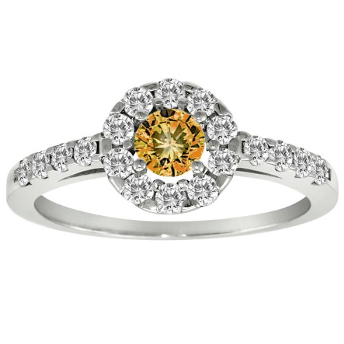 Platinum Halo Round Diamond & Citrine Engagement Ring