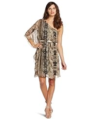 Belted Snake Print Polyester Flutter One Shoulder  Dress