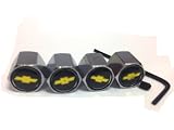 Set of 4 Chevrolet Logo Chrome Tire Valve Stem Caps Anti-theft Locking