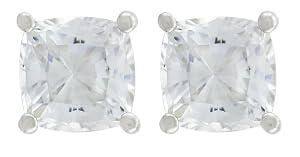 Platinum Plated Sterling Silver Cushion-Cut Cubic Zirconia Studs (2 cttw)