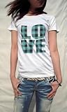 女の子っぽいガーリーテイスト yellowとblueのチェック柄がCUTEなLOVEモチーフなフェミニンＴシャツ LOVE