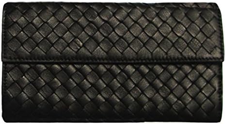Lush Leather Lambskin Woven Flap Black Wallet