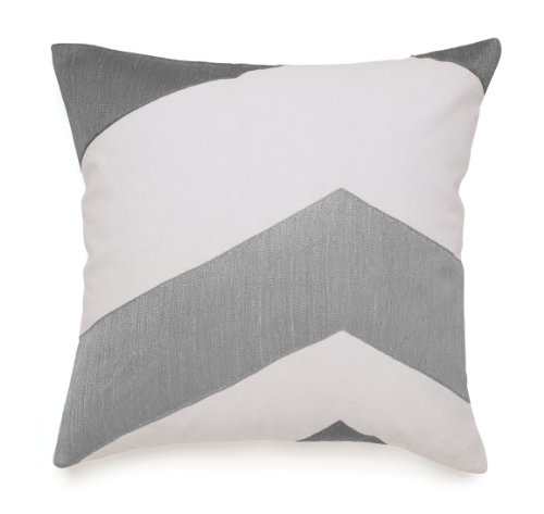 Jill Rosenwald Copley Collection Buckley Decorative Pillow, 18 by 18-Inch, Grey Chevron Design on White Background