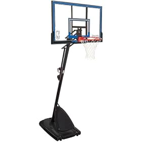 Click here to buy Spalding 50-Inch Portable Basketball System with Polycarbonate Backboard.