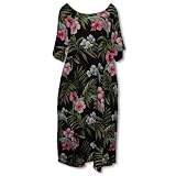 Plus Size Round Neck Long Dress - Pale Hibiscus Orchid Garden Hawaiian Aloha Caftan/Kaftan Style Evening Dress