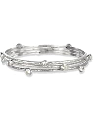 3 White CZ Bangle Set With Rhodium Satin Finish