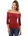 PattyBoutik Women Off Shoulder Long Sleeve Top (Deep Red S)