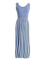 Scoop Neck Sleeveless Tank Vertical Stripe Shirred  Dress