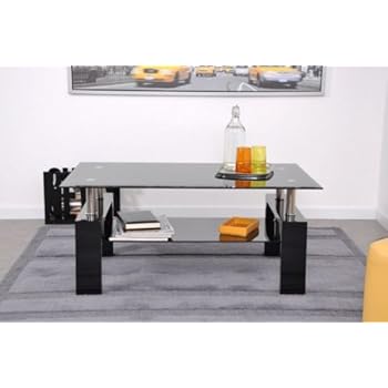 ELIA Table basse noire laquée + 2 plateaux verre