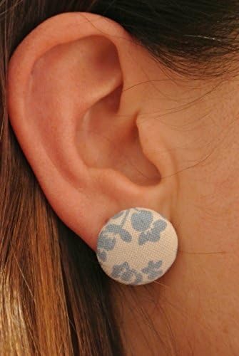 Fabric Covered Button Earrings, Pedal Blue Flowers