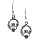 Tressa Sterling Silver Purple Cubic Zirconia Celtic Claddagh Earrings .925 Stamp