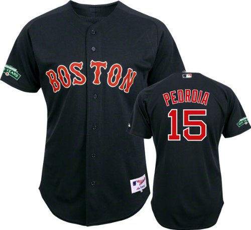 Dustin Pedroia Jersey: Boston Red Sox #15 Alternate Navy Authentic Jersey with Fenway Park 100th Year Anniversary Patch