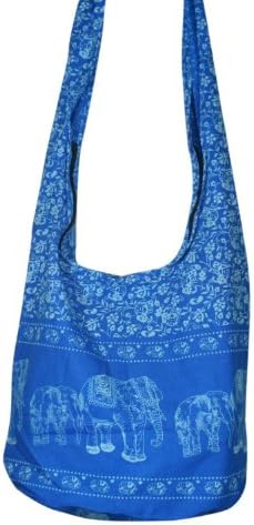 Hobo Hippie Elephant Sling Crossbody Bag Purse Thai Top Zip Handmade New Color Light Sky Blue